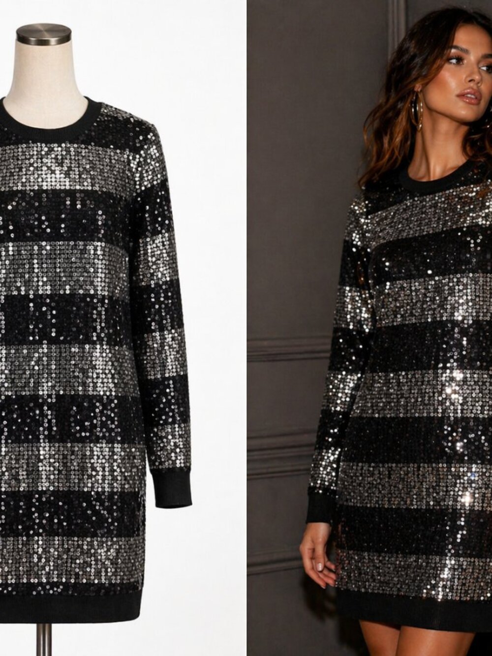Michael Kors Size M Sweater Dress Sequin Disco Glam NYE Cocktail Holiday Luxe